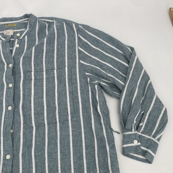 A New Day Size Large Blue Linen Rayon Button Up Shirt Dress Pockets Belted - Picture 3 of 9